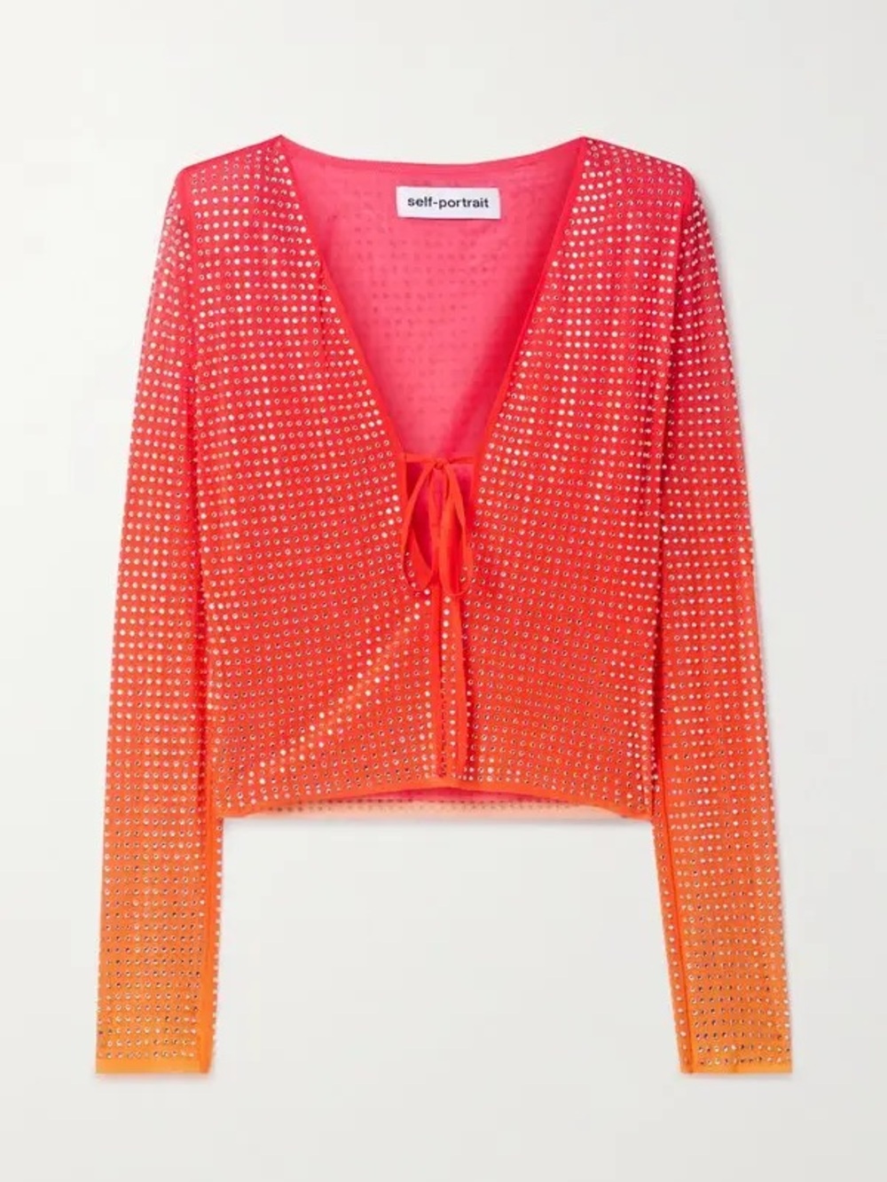 Self Portrait Crystal Embellished Ombré Stretch Mesh Top